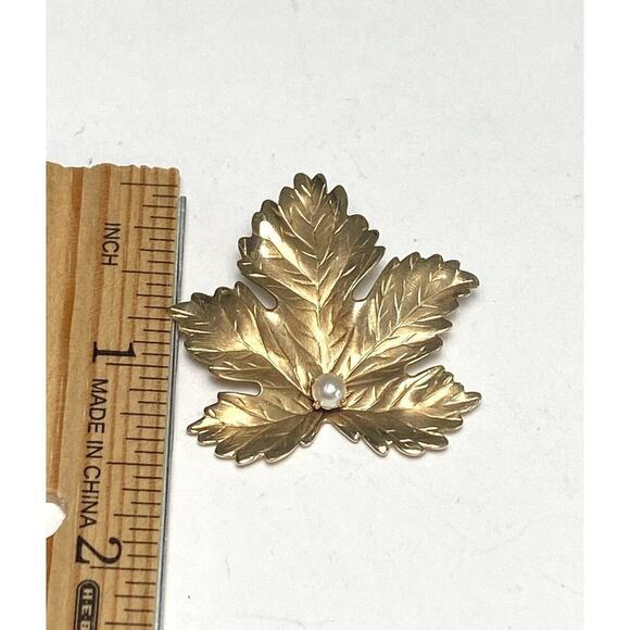 Winard 1/20 12k Gold Filled Brooch Pin Pearl Leaf Estate Vintage - Picture 3 of 6